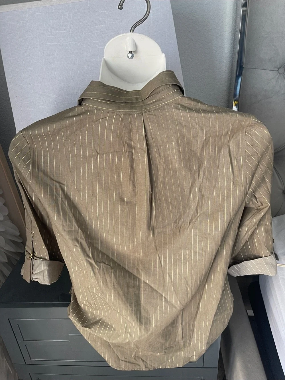 Michael Kors  Safari green Top with Gold Pinstripes